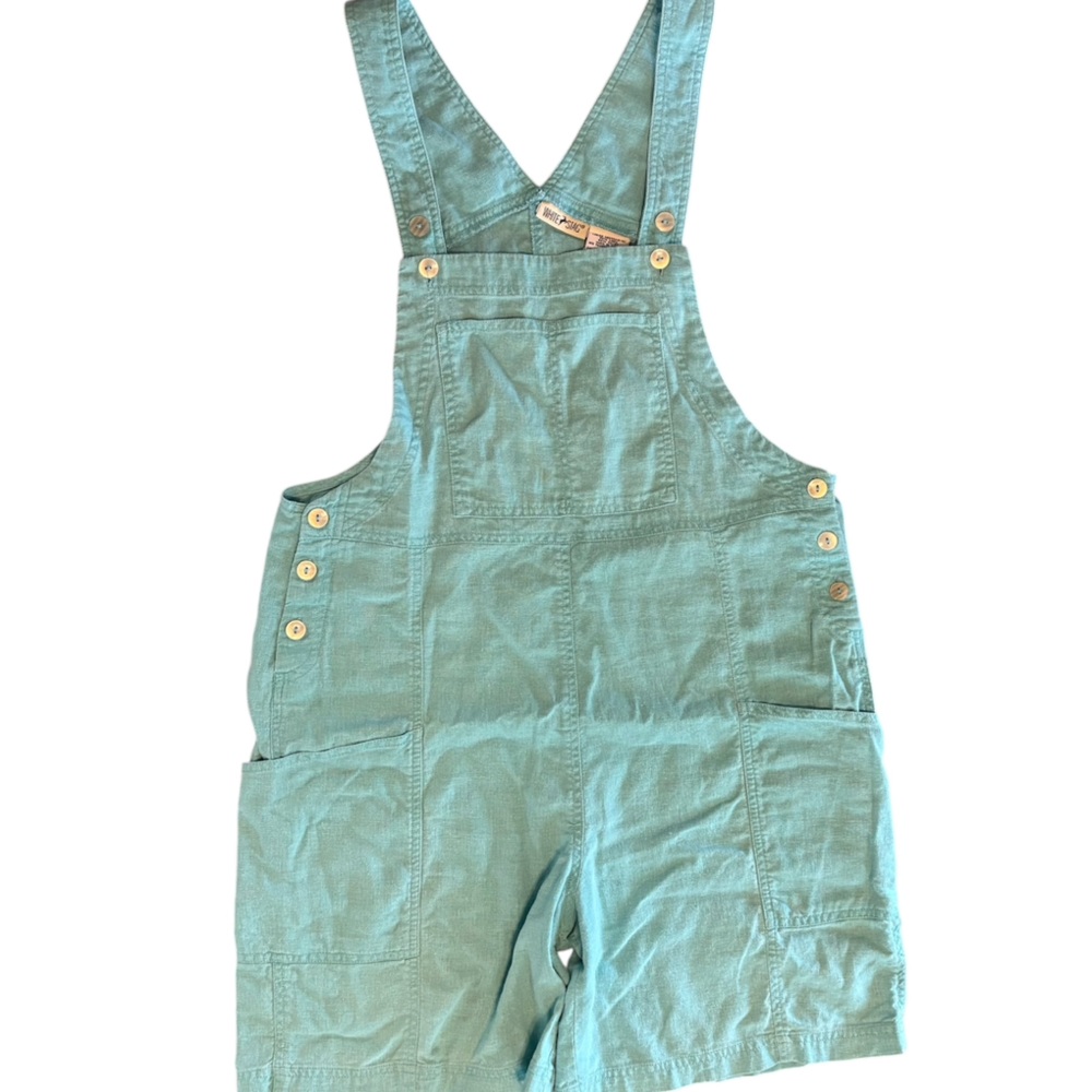 Cute vtg linen blend light blue overalls, medium - Picture 2 of 11